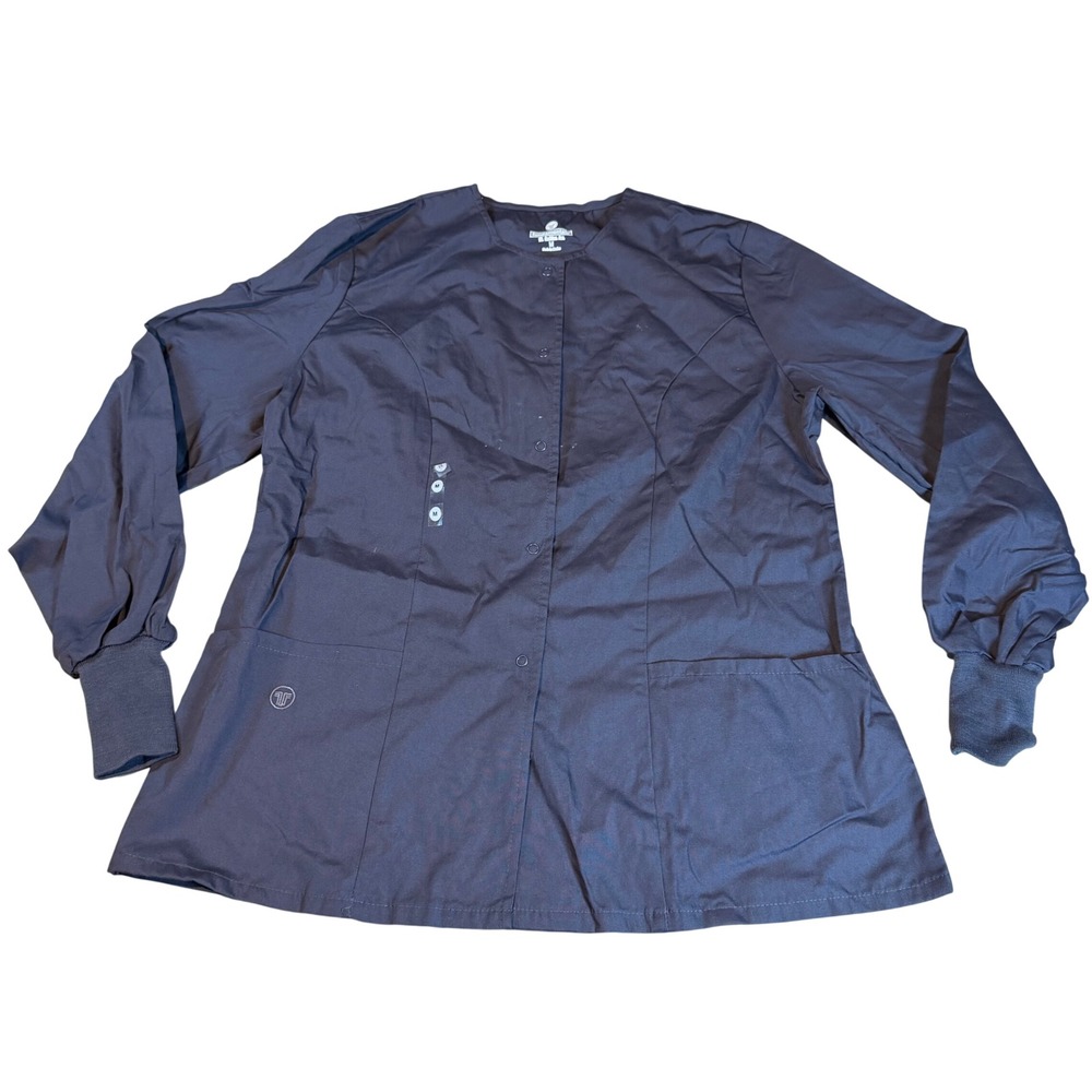 Fundamentals White Swan Scrub Jacket Charcoal Grey Snap Front Ribbed Cuffs M
